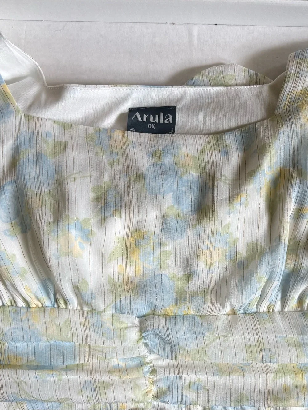 NWT Arula Ivory Blue Floral Tiered Maxi Sundress 0X Cottagecore Boho - Picture 7 of 7